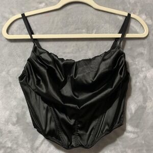Urban Outfitters Corset Bustier Top Womens Medium Black Satin Cami Zip Back Goth